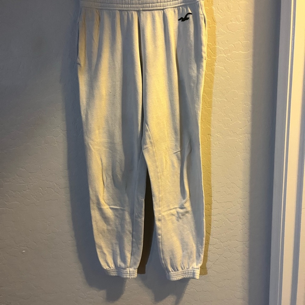 Hollister White Sweatpants with Black Logo